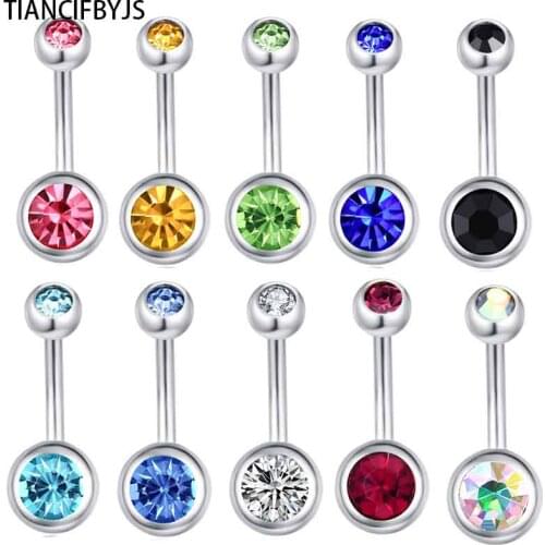 TICNCIFBJS Wholesale Lot 100pcs Stainless Steel Crystal Ball Belly Button Navel Ring Eyebrow Lips Ear Stud Body Piercing Jewelry