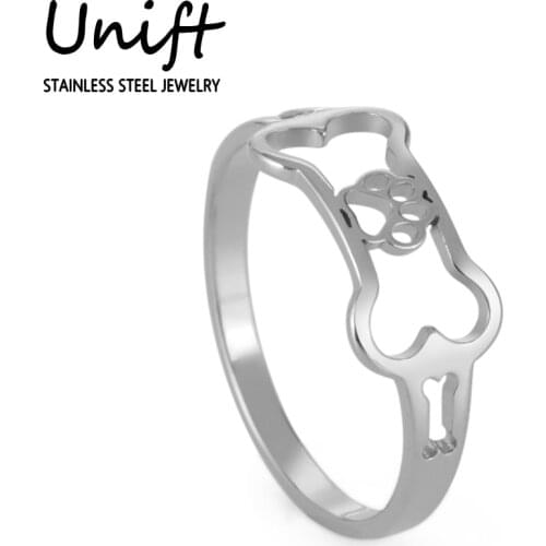Unift Pet Bone Dog Paw Ring Stainless Steel Women Rings Animal Jewelry Anniversary Party Gift for Pet Lovers 2021 Wholesale