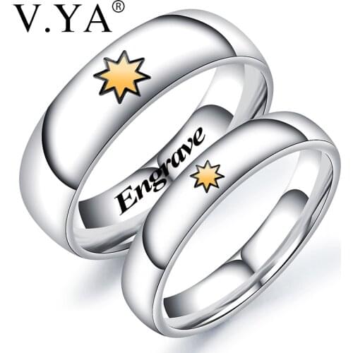 V.YA Double-sided lettering couple ring for women Titanium Steel Rings Day accessories Simple name Simple Wedding Jewelry