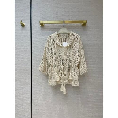 Vintage 2021SS Summer Women Hollow Wool Hoodies Sweater Female High Quality Jumpers Alice 5.11