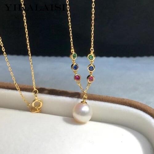 YIKALAISI 925 Sterling Silver Necklaces Jewelry For Women 9-10mm Round Natural Freshwater Pearl Pendants 2021 Wholesales