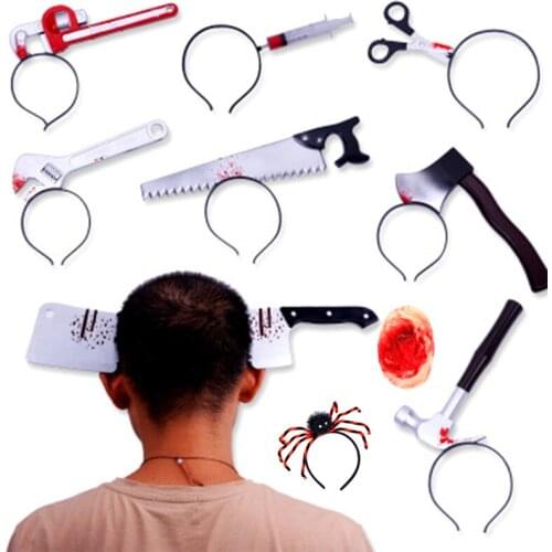 YOMDID 2019 Halloween three-dimensional hair accessories simulation toy plastic head knives scissors Halloween party decor props