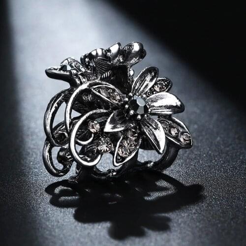 Vintage Flower Hair Claws for Women Female Elegant Crystal Hairpin Crab Rhinestone Metal Hair Clips Hair Jewelry Accessories