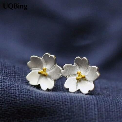 New Arrivals 925 Sterling Silver Cherry Blossoms Stud Earrings Flower 925 Silver Earring For Women Jewelry Free Shipping Brincos