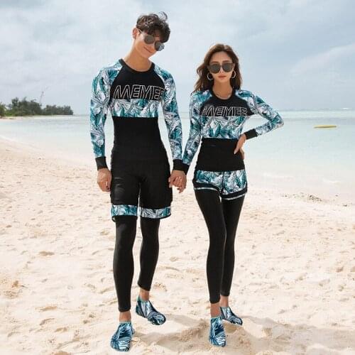 Women UV Sun Protection Long Sleeve Swimsuit Rash Guard Couple Bathing Suit Printed 4 Pieces Surfing Beach Wear Plu Size For Men