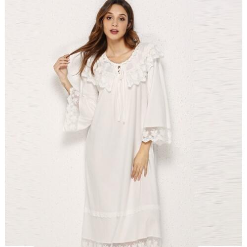 2019 New Arrivals Hooded 100% Cotton Homewear Dress womens nightgown sleepwear woman night sleepwear plus large Lace Round Neck