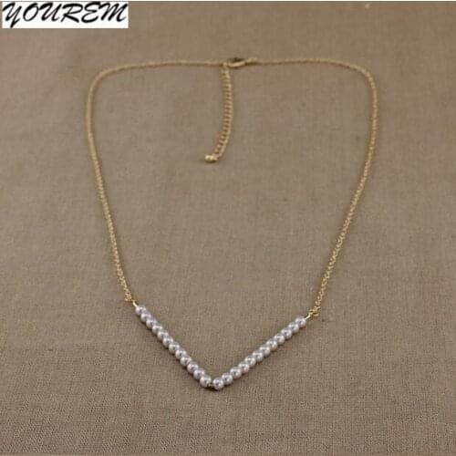 Gold color 2019 new fashion brief simulated pearls beads chokers necklaces for women snake chain fj613