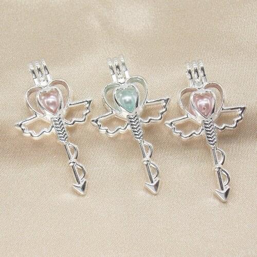 10pcs Bright Silver Love Arrow Pearl Cage Essential Oil Diffuser Cage Lockets Pendant for DIY Perfume Necklace Jewelry
