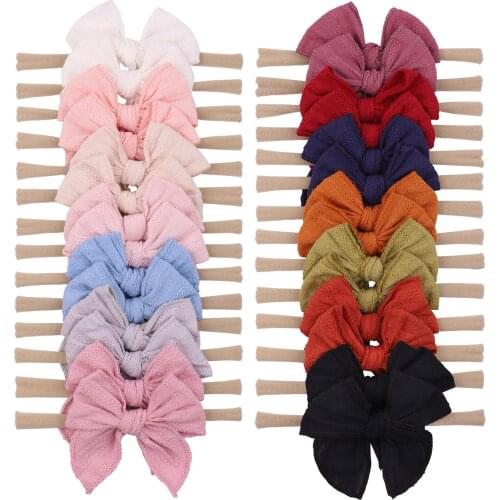 14/28PCS/Set 3'' Vintage Fabric Bow Baby Nylon Headband For Girls Newborn Toddler Teens Elastic Hair Band Kids Hair Accessories