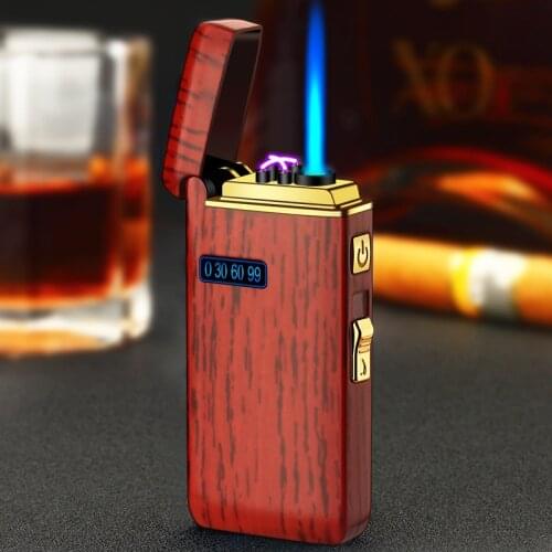 2021 Windproof Metal Double Arc Usb Charging Gas Lighter Turbo Plasma Gas Electric Hybrid Lighter Mens Gift Cigar Lighter