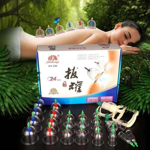 24 Cups Thicken Vacuum Cans Chinese Magnetic Massage Jars Cupping Suction Cup Acupuncture Massager Relax Therapy Vacuum Cupping