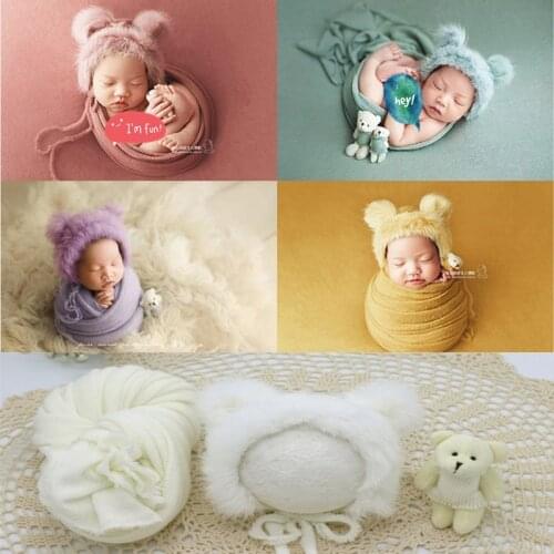 3pcs/set Newborn Photography Props Blanket Hat Baby Photography Wrap Props Bear Doll Baby Photo Accessories