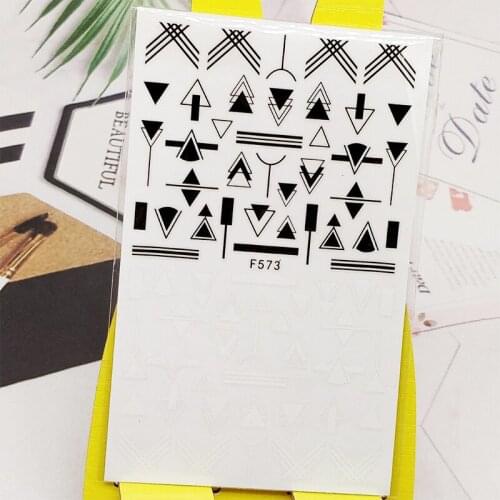 3D Nail Sticker Decals Black White Geometric Line Nail Art Decorations Stickers Sliders Manicure Accessories Nails Decoraciones