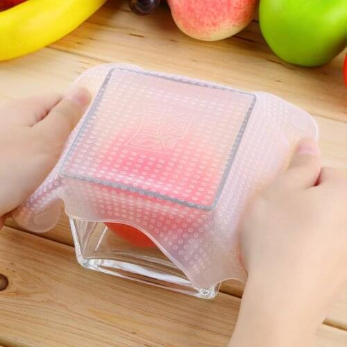 4pc/set Food Fresh Wraps Reusable Stretch Silicone Food Wraps Seal Vacuum Bowl Cover Stretch Lid Keeping Saran Wrap Kitchen Tool