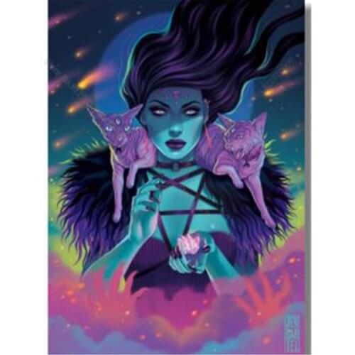 5D DIY Diamond Painting Magic Witch Full Drill Cross Stitch Kits Mosaic Rhinestone Picture Embroidery Living Room Decor GJ055