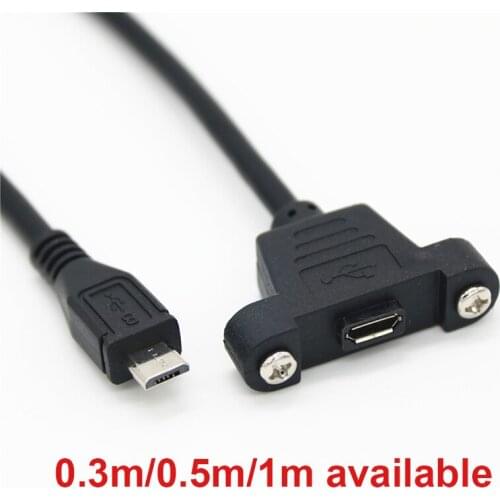 5pin Micro USB 2.0 Type B Male to Female Extension Data Charge Screw Lock Panel Mount Cable 0.3m/0.5m/1m