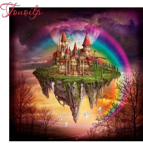 TOUOILP 5d diy diamond painting castle rainbow view 3D full square round drill rhinestone mosaic embroidery home decoration gift
