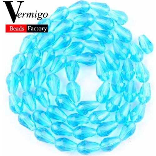 8*11mm Lake Blue Faceted Teardrop Austrian Crystal Beads For Needlework 60pcs Diy Jewelry Making Waterdrop Glass Beads Wholesale