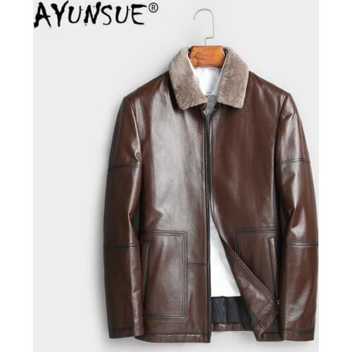 AYUSNUE 2020 New Genuine Leather Jacket Men Autumn Winter 100% Real Sheepskin Coat Parka Leather Jackets Veste Cuir Homme 1706