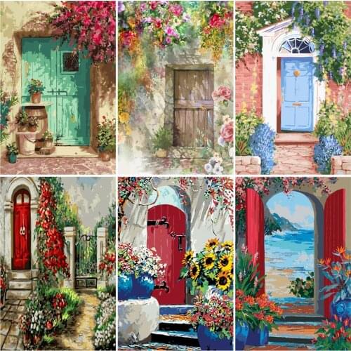 AZQSD DIY Unframe Coloring By Numbers Door Drawing On Canvas Handmade Gift Oil Painting By Numbers Landscape Decor For Home