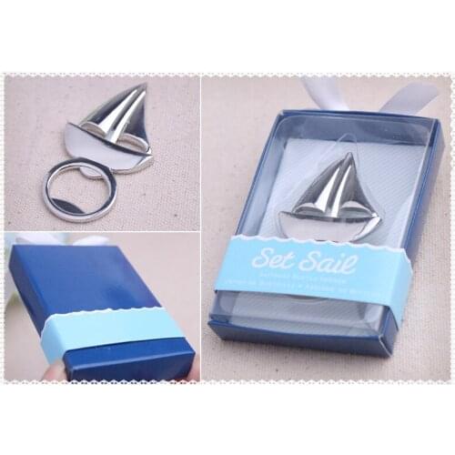 Free Shipping 100 PCS Silver Sailboat shaped wine beer bottle opener wedding party favor guest gift wedding supply