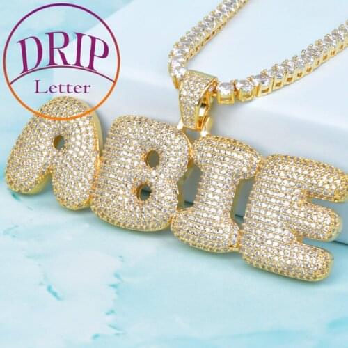 Bubble Letters Custom Name Pendants Zircon Gold Color Necklaces Mens Hip Hop Jewelry