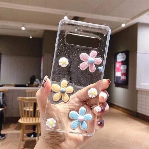 Qianliyao Candy Color Cute 3D Flowers Phone Case For Samsung Galaxy S20 S8 S9 S10 Plus Note 20 10 9 8 Powders Soft TPU Cover