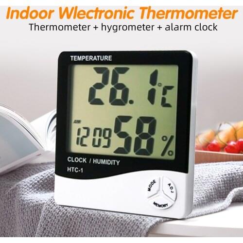 LCD digital thermometer hygrometer large screen home indoor and outdoor forecast sensor with electronic alarm clock thermometer