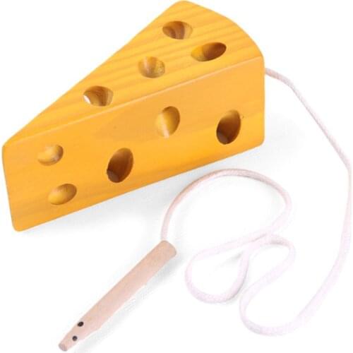 Cheese Shape Wooden Toys Toddler Lacing Game Children Kids Early Education Spell Puzzle 634F