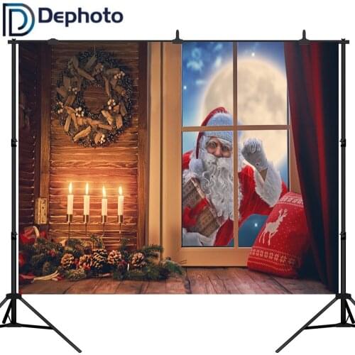 Dephoto Winter Christmas Window Santa Claus Baby Party Photography Background Customized Photographic Backdrops For Photo Studio