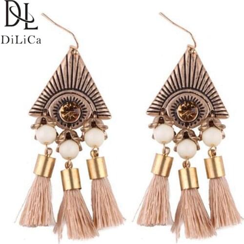 DiLiCa Vintage Long Tassel Earrings for Women Fashion Bohemian Dangle Earrings Fringe Statement Earring Tassels Jewelry brinco
