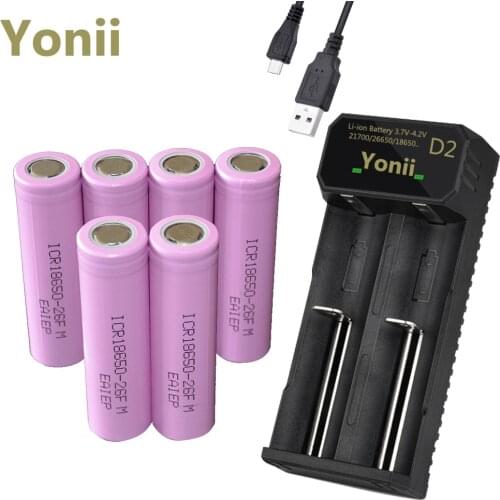 EAIEP 6PCS 18650 rechargeable battery 2600mah lithium 18650 battery with 18650 charger 2 slots charger for 3.7v battery