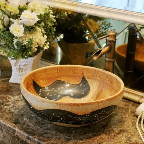 Europe Vintage Style Countertop Basin Sink Handmade Ceramic Bathroom Vessel Sinks bowl wash basin