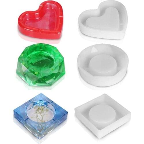 3 PCS Ashtray Silicone Resin Casting Molds, Epoxy DIY Casting Mold for Craft Art Including Square/Octagon/Heart Shaped