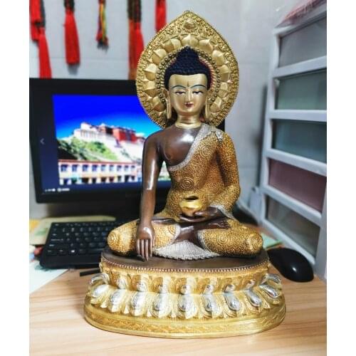Good quality Buddhism Tibet temple Patron saint gilded copper Sakyamuni Buddha statue bless safe health good luck 50CM Large