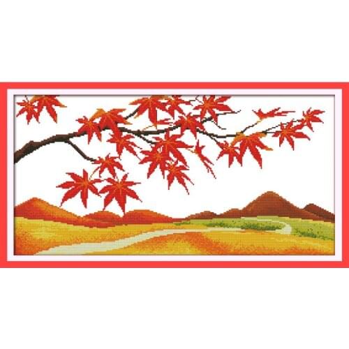 Joy Sunday Cross Stitch Golden Maple Scene Scenic Painting 11CT14CT Scenery Cross-stitch Kits DIY Needlework Embroidery Kits