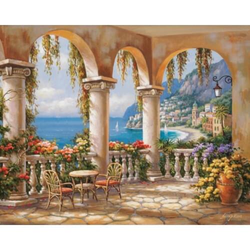 Mediterranean Landscape handmade Oil Painting Medi Archway modern Italian garden wall pictures for living room