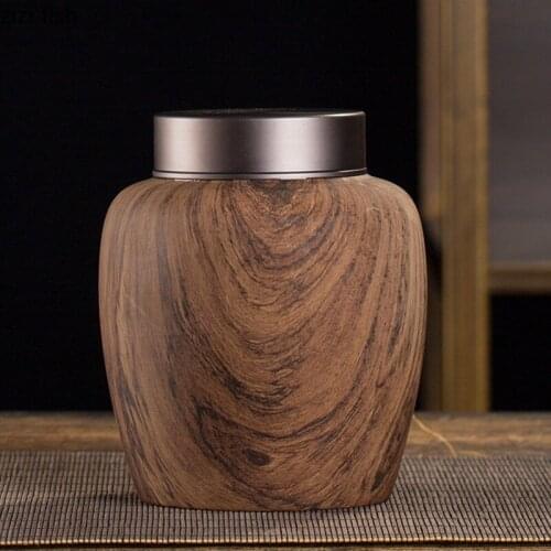 Ceramic Jar Tea Caddy Imitation Wood Grain Tea Box Sealed Jar Food Container Tea Organizer Gift Box Storage Tank Decorative Jars