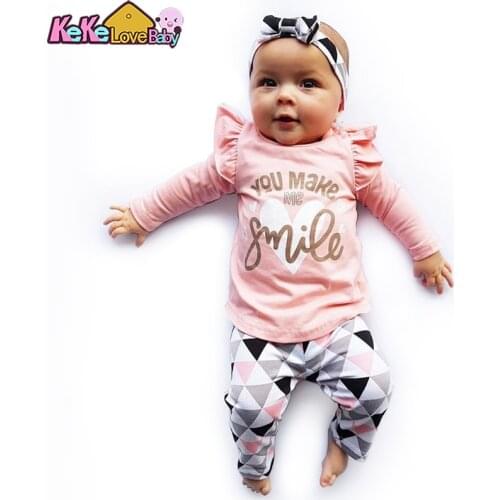 3Pcs Newborn Baby Girl Clothes Set Fashion Autumn Cotton Letter T-shirt Pants Headband Fall Toddler Infant Outfits Clothing Suit