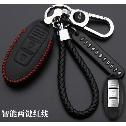Leather Car Key Case For Nissan 350Z Almera Altima Armada Qashqai Cefiro Cube Juke Livina Remote Fob Protect Cover Keychain Bag