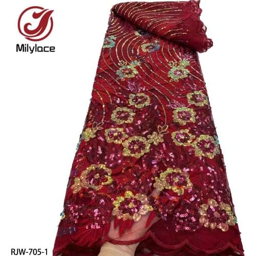 French African Embroidery Net Lace Fabric 2021 High Quality 3D Sequins Lace Fabrics for Party Dress Sewing RJW-705