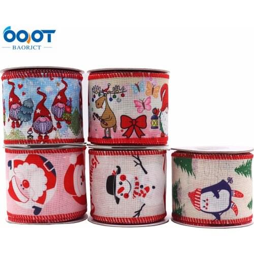 M-21719-1121 63MM 5Yards/Roll Lron Wire Edge Imitation Hemp Tacks With Christmas Party DIY Decoration Ribbons