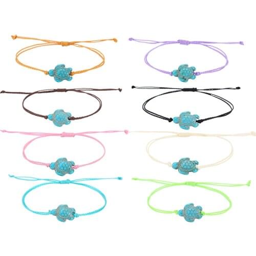 Meetvii New Vintage Cute Blue Sea Turtle Charm Bracelets for Men Women Simple Waterproof Wax Rope Bracelet Anklet Jewelry