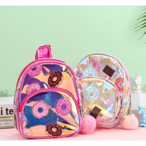 Cute Gilrs Boys Doughnut Clear School Kids Mini Backpack Purse Children PVC Laser Cartoon Back Pack Kindgarten Student Bags