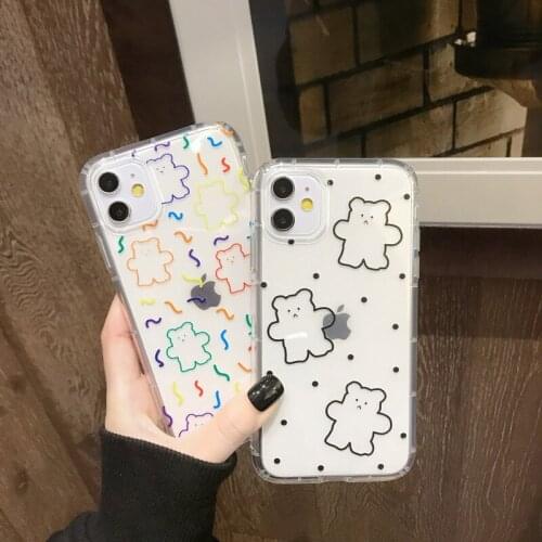 Cartoon Cute Dot Bear Case for IPhone 11 12 13 Pro Max Mini XR XS 7 8 Plus SE 2020 Phone Shell Shockproof Protective Back Cover