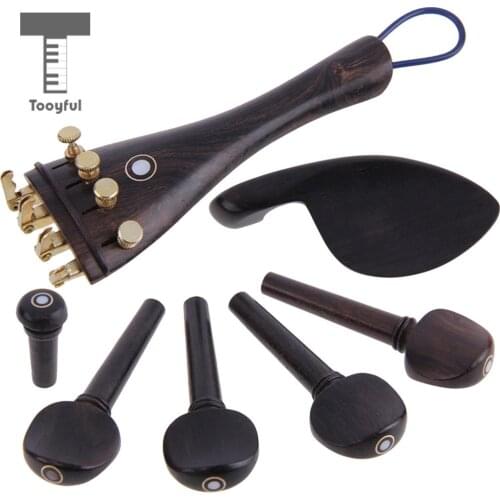 Tooyful Set of Violin Parts Ebony Chinrest Tailpiece Fine Tuner Tuning Peg Tailgut Endpin Kit for 4/4 Violin Replacement