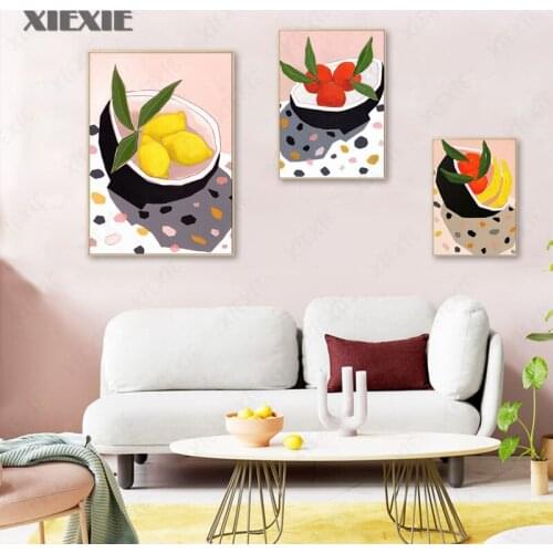 Nordic Fresh Fruit Poster Kitchen Wall Art Decor Abstract Lemon Apple Banana Canvas Painting Picture for Dining Room Home Decor