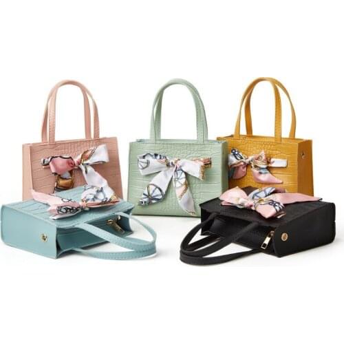 New Fashion Womens Bag Crocodile Pattern Silk Scarf Shoulder Bag PU Diagonal Bags Candy Color Mobile Phone Small Square Bag