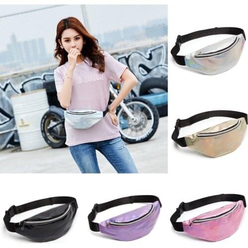 2019 Newest Hot Sequin Women Colorful Laser Waist Bag Fanny Pack Running Zip Belt Clutch Purse Money Pouch Holiday Bag