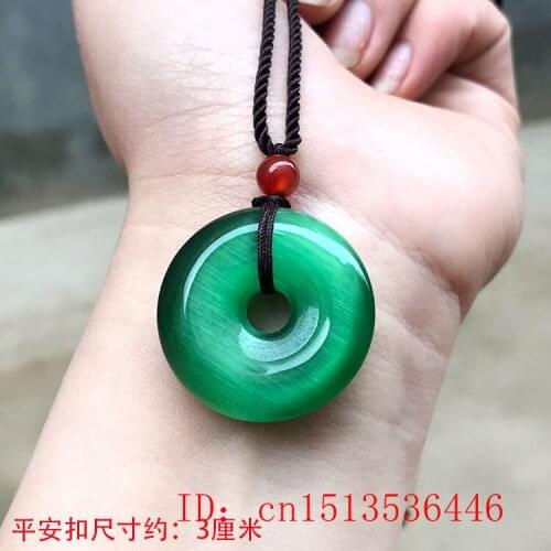 Natural Green cats eye safety clasp Doughnut Pendant Necklace Fashion Accessories Charm Jewellery Carved Amulet Gift Women Men